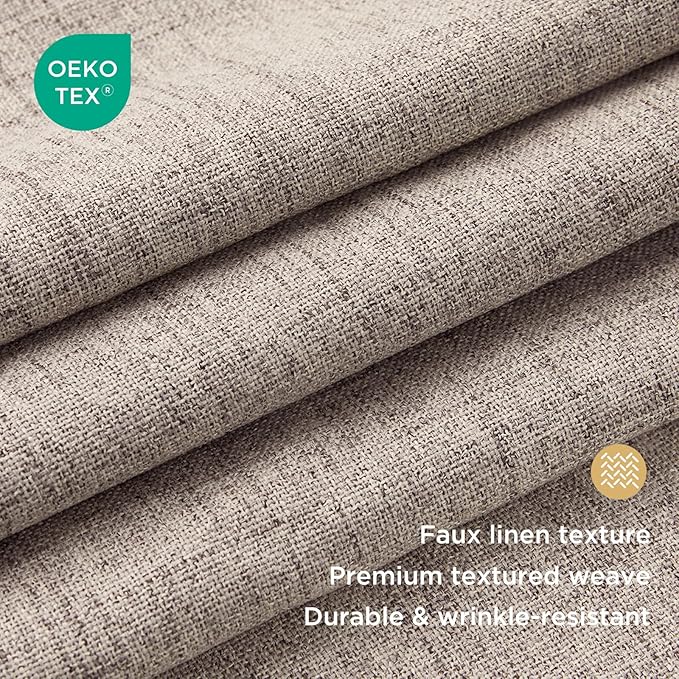 CUCRAF Natural Linen 100% Blackout Curtains 90 Inch Length 2 Panels Set - Image 3