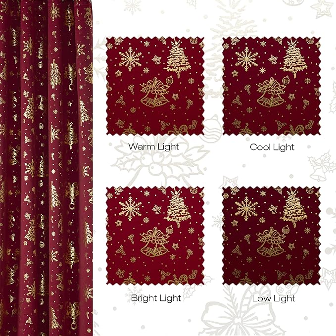 NICETOWN 2 Panels Christmas Red Curtains 52 x 63 Inch - Image 7