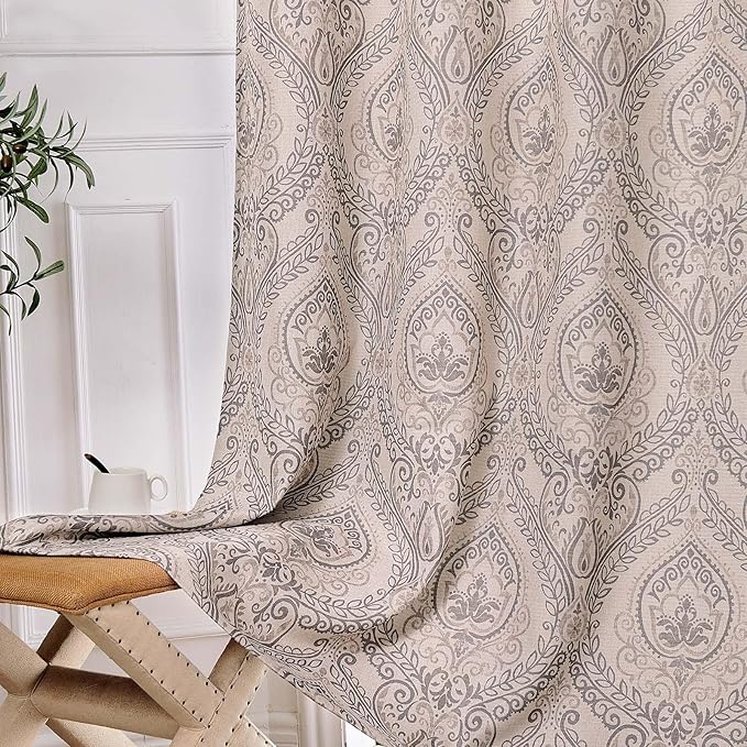 Vangao Damask Curtains 63 Inch Length 2 Panels Gray Paisley Medallion Print - Image 9