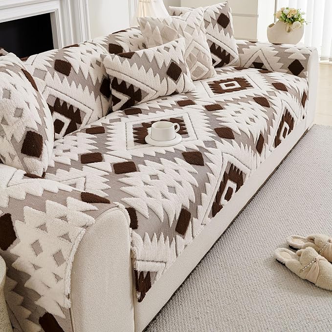 Boho Plush Couch Covers for Sofa Washable, Fuzzy Soft Couch Cover for Sectional - Image 5