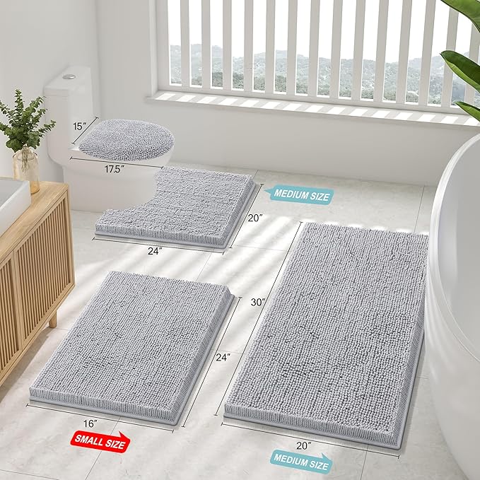 Smiry Luxury Chenille Toilet Rugs U-Shaped 24x20, Soft Absorbent Non-Slip - Image 2