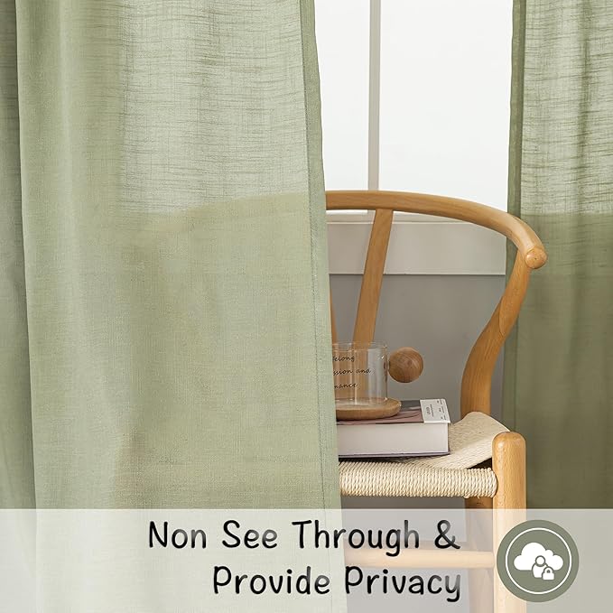 DONREN Sage Green Linen Back Tab Curtains 72 Inches Long 2 Panels Set - Image 3