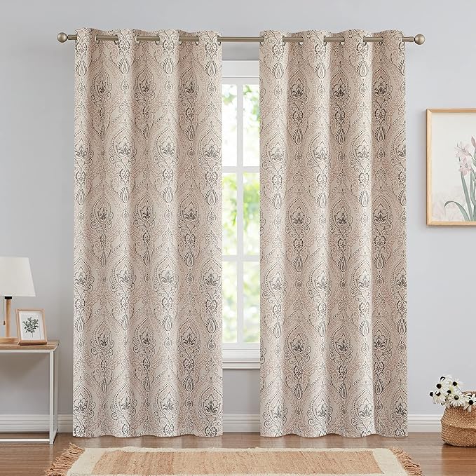 Vangao Damask Curtains Paisley Medallion Print Curtains - Image 2