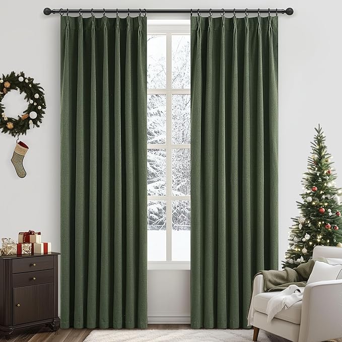Pinch Pleated Curtains with Rings and Hooks Loden 102 Inch 8-1/2ft Tall Vintage - Image 2