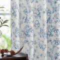 jinchan Linen Floral Curtains for Living Room 96 Inch Length Blue Printed by JINCHAN