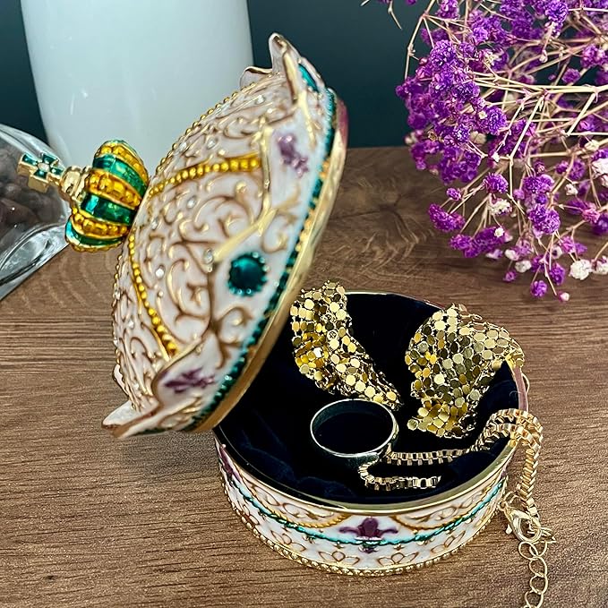 Crown Shape Jewelry Chest, Yurt Style Vintage Metal Gem Box, Round Alloy Retro - Image 3