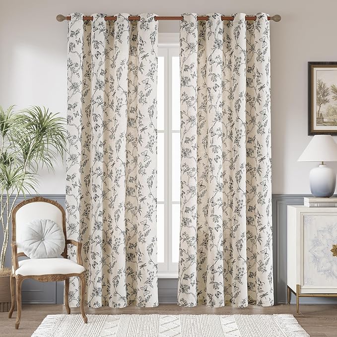 jinchan Floral Linen Curtains for Living Room 84 Inch Length Butterfly Curtain by JINCHAN