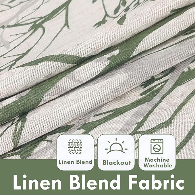 DriftAway Linen Printed Blackout Curtains Tree Branch Pattern Double Layer 96 - Image 3