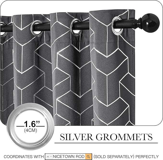 NICETOWN Blackout Curtains for Bedroom, Foil Printed T-Shaped Energy Saving - Image 3