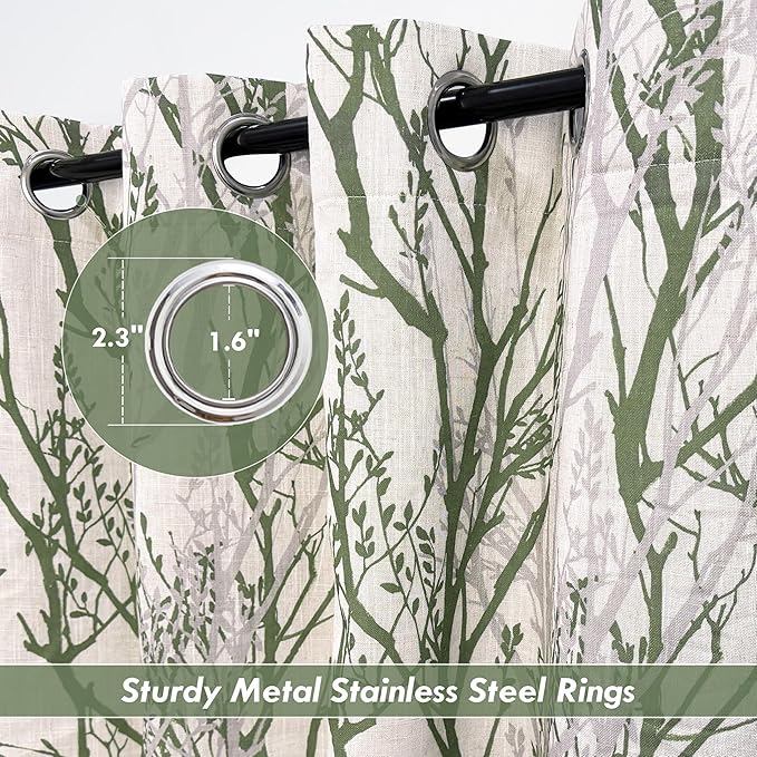 DriftAway Linen Printed Blackout Curtains Tree Branch Pattern Double Layer 84 - Image 4