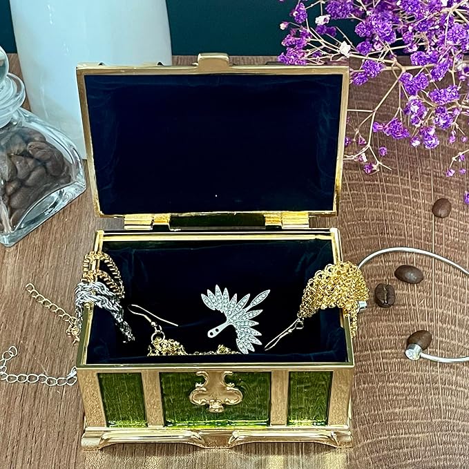 Retro Jewelry Box Arched Vintage Rectangular Metal Chest Necklace Ring Earrings - Image 2
