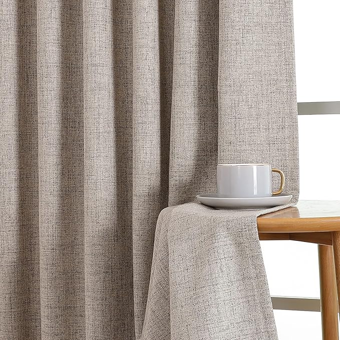 CUCRAF Natural Linen 100% Blackout Curtains 96 Inch Length 2 Panels Set - Image 5