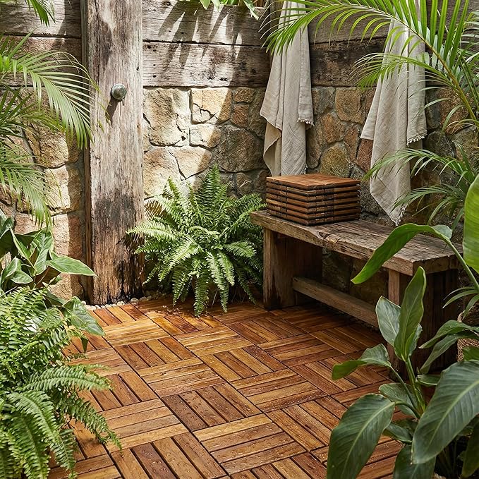 Bare Decor BARE-WF2009 Solid Teak Wood Interlocking Flooring Tiles - Image 9