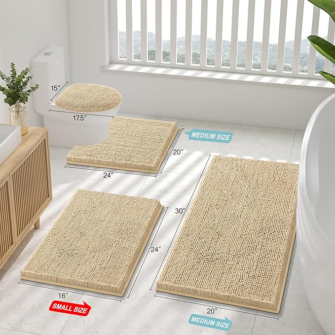 Smiry Luxury Chenille Toilet Rugs U-Shaped 24x20, Soft Absorbent Non-Slip - Image 2