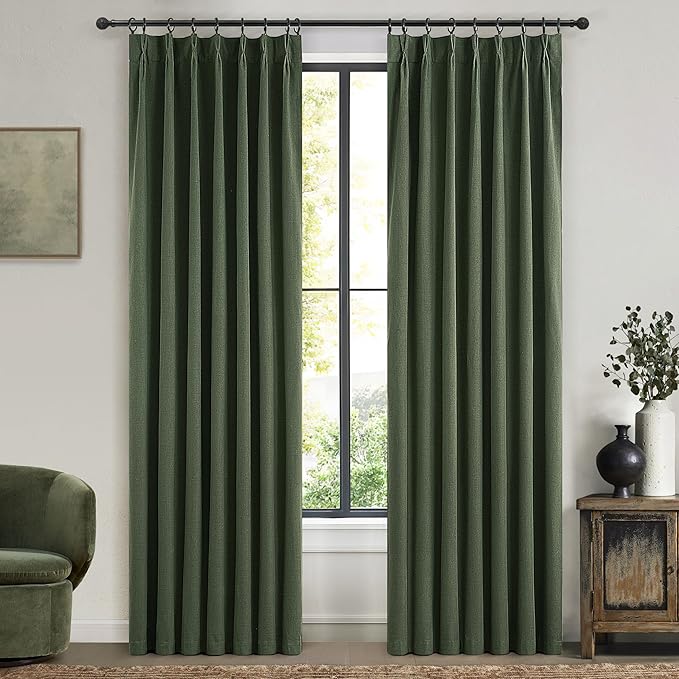 Dark Academia Decor Olive Green Textured Blackout Curtains Panels 108 Inches - Image 8