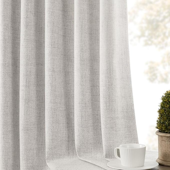 CUCRAF Linen 100% Blackout Curtains 108 Inch Length 2 Panels Set, Back Tab and - Image 7