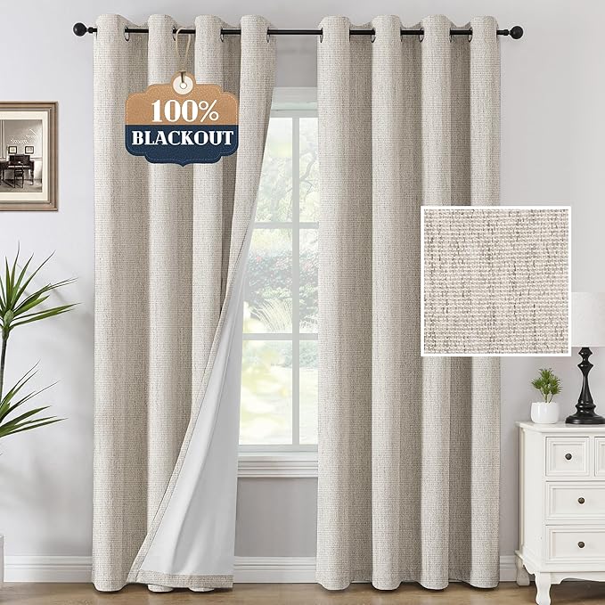 H.VERSAILTEX Chenille Linen Curtains 108 inches Long 100% Black Out Curtains by HVERSAILTEX
