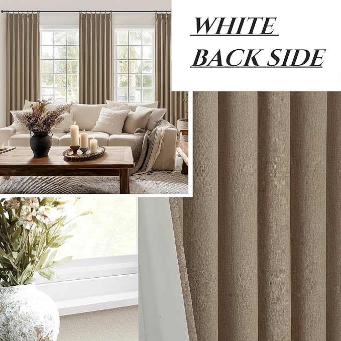 Rust Brown Living Room Curtains 84 Inches Long, Tan Beige Pinch Pleated Linen - Image 7