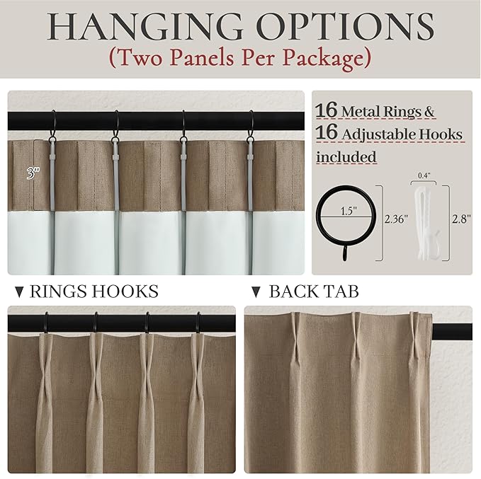 RustBrown Linen Pinch Pleated Curtains 102 Inches Long Heavy Duty Thermal - Image 3