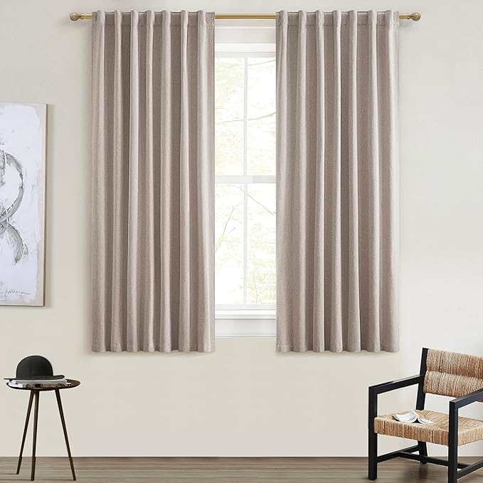 Small Blackout Kitchen Curtains 45 Inch Length, Rustic Farmhouse Pleat Burlap by QJMYDECO
