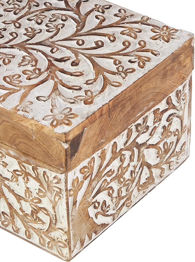 Deco 79 Mango Wood Floral Decorative Box Decorative Keepsake Boxes - Image 5