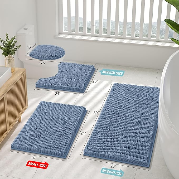 Smiry Luxury Chenille Toilet Rugs U-Shaped 20x20, Soft Absorbent Non-Slip - Image 2
