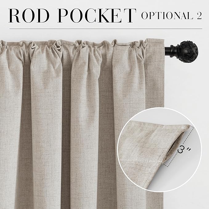 RYB HOME Natural Beige 100% Blackout Short Curtains 45 inch Length 52 Width - Image 7