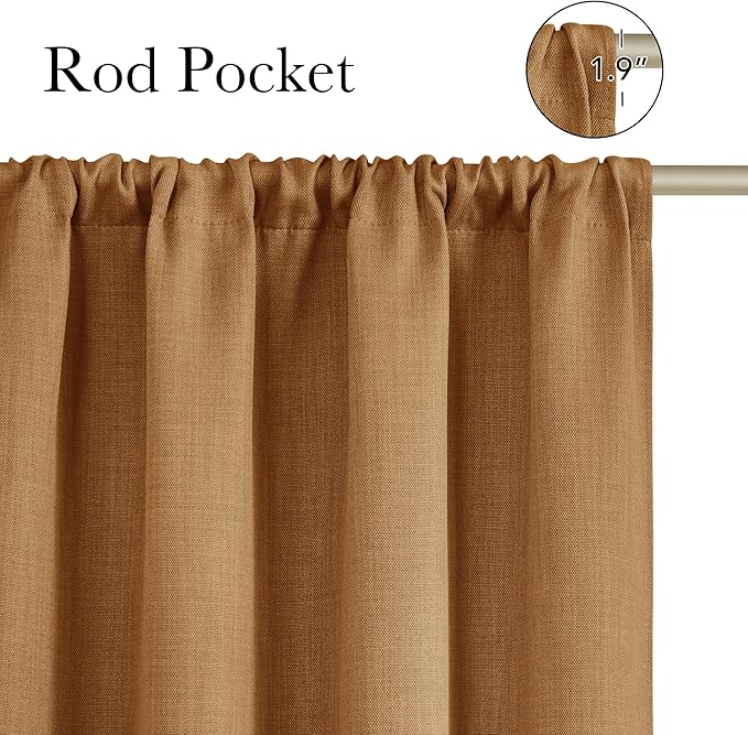 NICETOWN Gold Brown Faux Linen Room Darkening Rod Pocket Curtains 63 inch Length - Image 2