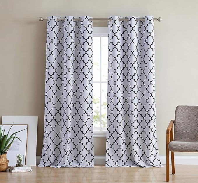 HLC.ME Lattice Print White and Black Blackout Curtains 72 Long - Image 6