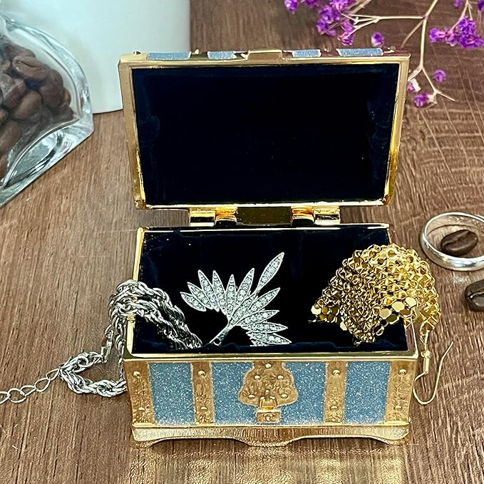 Retro Jewelry Box Arched Vintage Rectangular Metal Chest Necklace Ring Earrings - Image 2