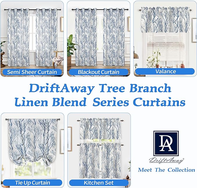 DriftAway Linen Printed Blackout Curtains Tree Branch Pattern Double Layer 84 - Image 5