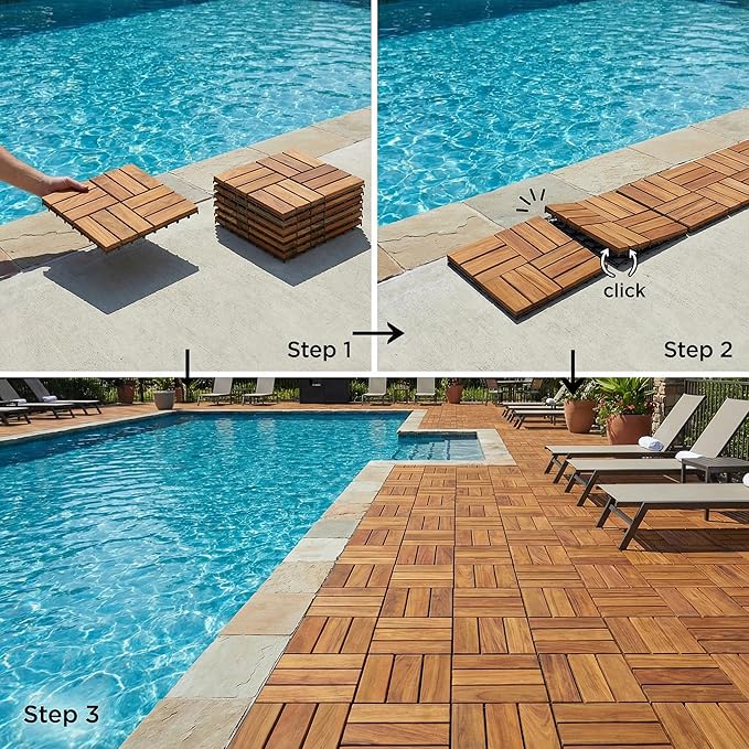 Bare Decor BARE-WF2009 Solid Teak Wood Interlocking Flooring Tiles - Image 2