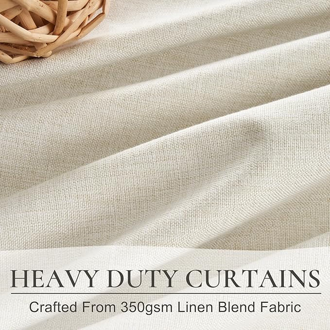 Warm Cream Thick Linen Black Out Curtains 45 Inch Long - Image 4