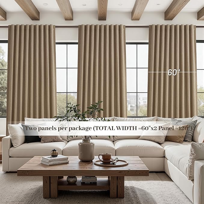 Rust Brown Blackout Curtains 60 Inches Extra Wide Linen 90 Inch Length - Image 5