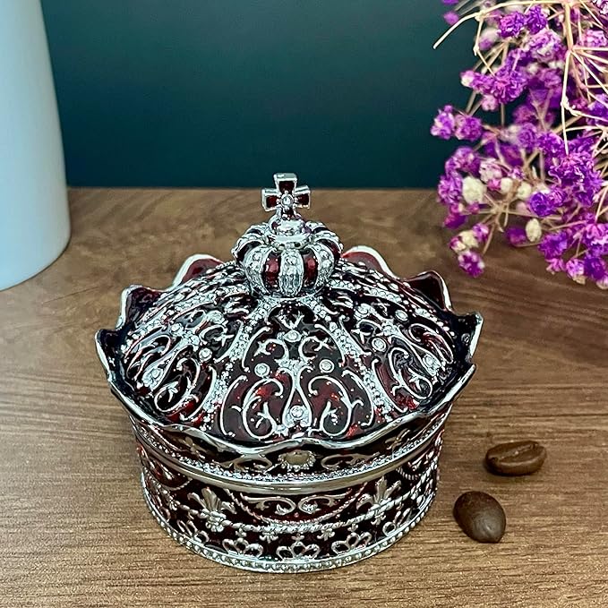 Crown Shape Jewelry Chest, Yurt Style Vintage Metal Gem Box, Round Alloy Retro - Image 2
