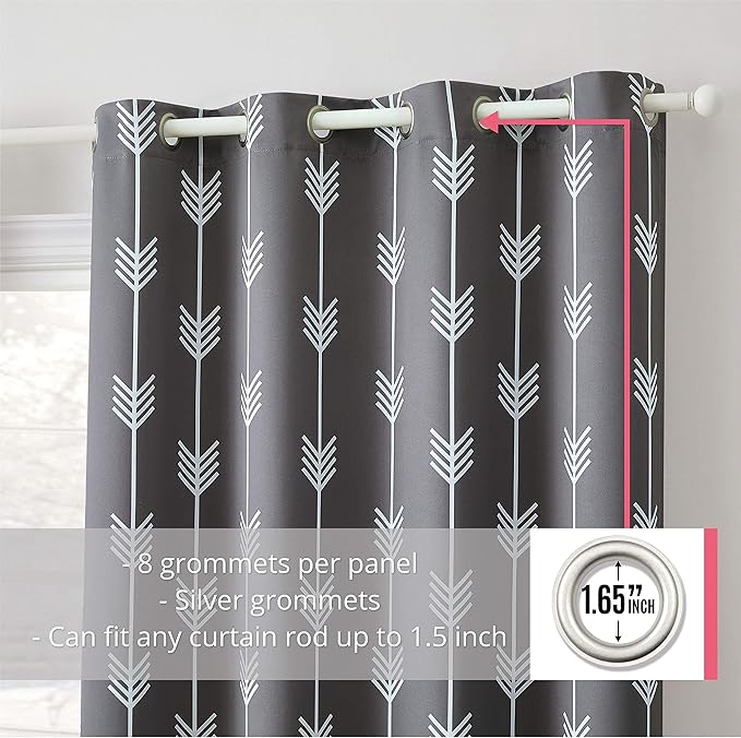 HLC.ME Arrow Printed Blackout Room Darkening Thermal Grommet Window Curtain - Image 2