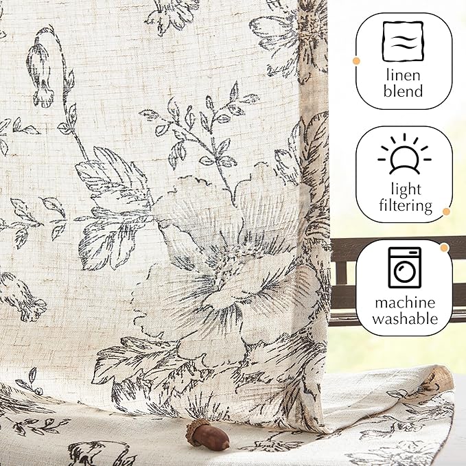 jinchan Pinch Pleated Curtains Floral Linen Blend Curtains - Image 7