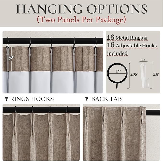 Dark Flax Living Room Curtains 86 Inches Long, Tan Pinch Pleated Linen Window - Image 4