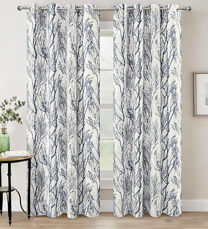 DriftAway Linen Printed Blackout Curtains Tree Branch Pattern Double Layer 90 by DriftAway