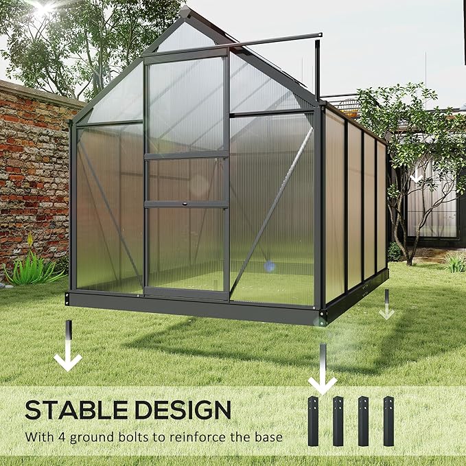 Outsunny 6' x 8' Greenhouse for Outdoors, Polycarbonate Greenhouse - Image 5