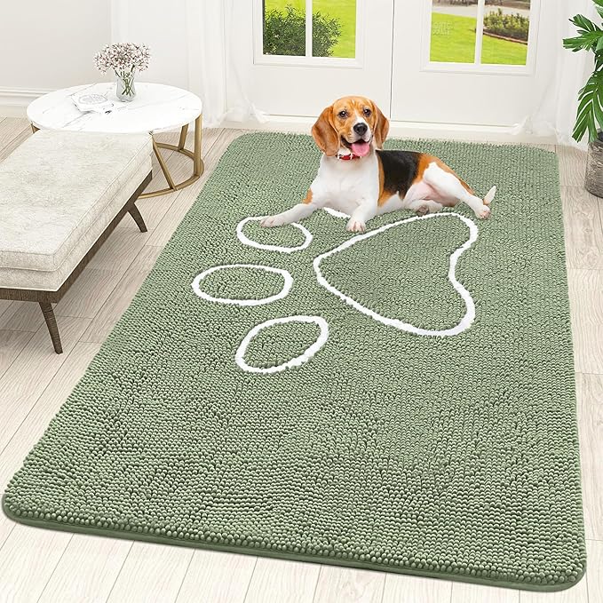 OLANLY Dog Door Mat for Muddy Paws 59x35, Paw Print Design, Absorbs Moisture by OLANLY