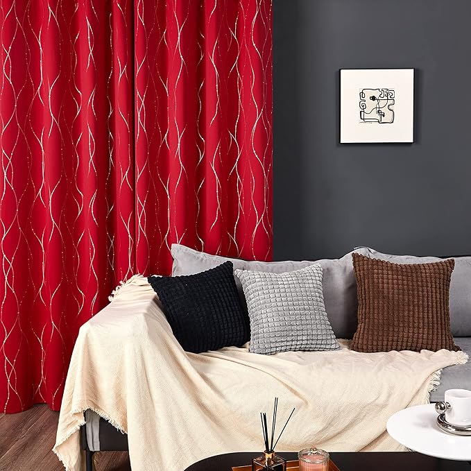 Deconovo Short Blackout Curtains, Christmas Red Curtain, Thermal Insulated - Image 3