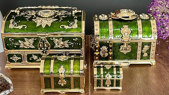 Retro Jewelry Box Arched Vintage Rectangular Metal Chest Necklace Ring Earrings - Image 5