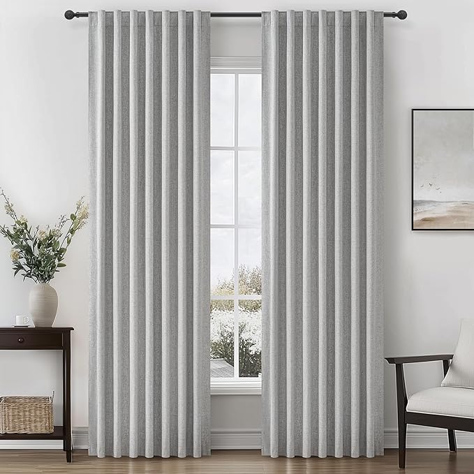 Grey Blackout Curtains 84 Inch Length 2 Panels Set by QJMYDECO