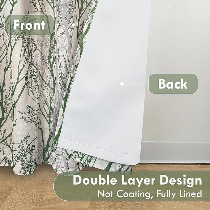 DriftAway Linen Printed Blackout Curtains Tree Branch Pattern Double Layer 96 - Image 2