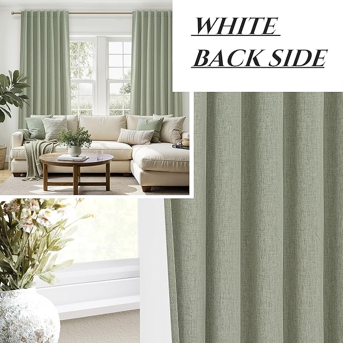 Sage Green Blackout Linen Curtains 84 Inches Long - Image 7