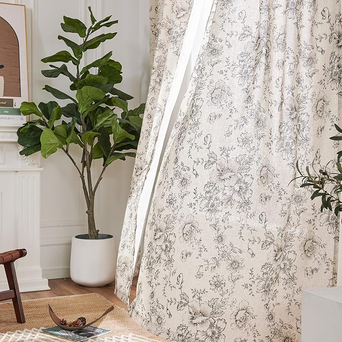jinchan Linen Blend Curtain Floral Curtains - Image 6
