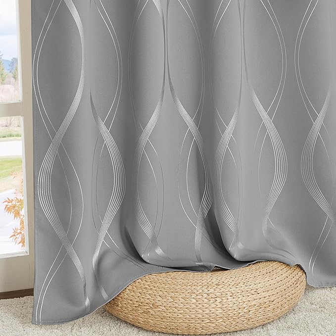 NICETOWN 100% Blackout Silver Grey Pattern Curtains 84“ Long - Image 7