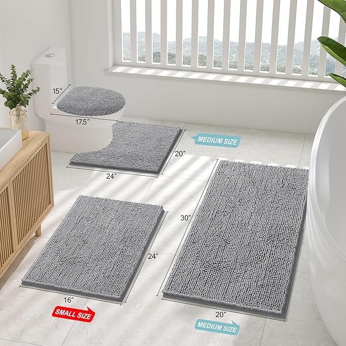 Smiry Luxury Chenille Bathroom Rugs 47x24, Extra Soft and Absorbent Shaggy Bath - Image 3