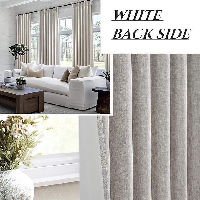 Natural Melange Taupe Blackout Curtains 108 Inch Extra Long Linen Viral Curtain - Image 6